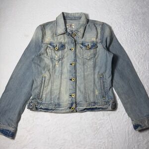 Ralph Lauren Polo Jeans Denim Jacket Womens XL Lydia Repair Trucker Distressed